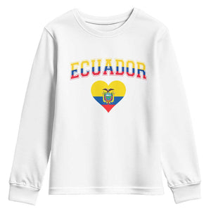 Vintage Ecuador Flag Heart Youth Sweatshirt Proud Ecuadorian Heritage Gift
