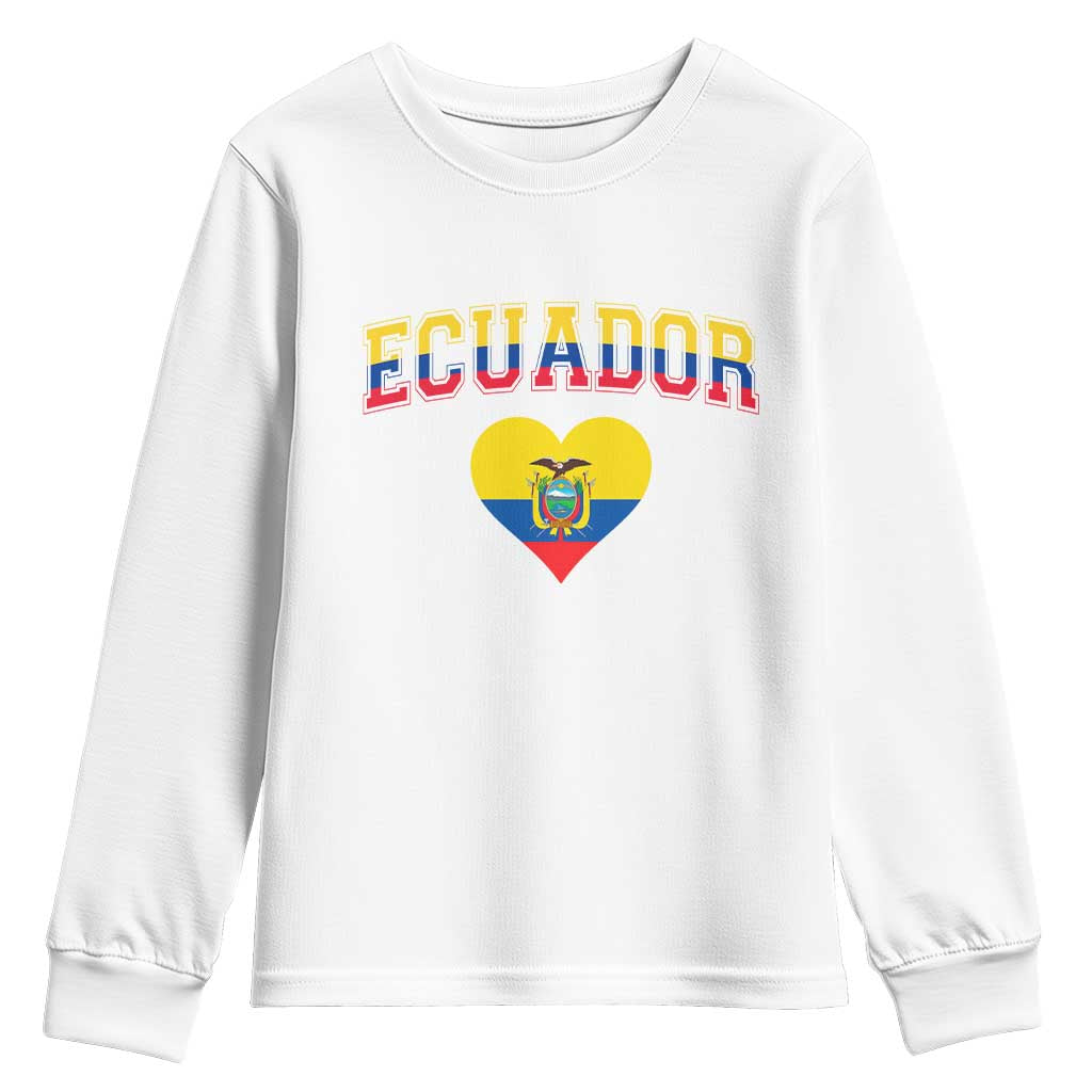 Vintage Ecuador Flag Heart Youth Sweatshirt Proud Ecuadorian Heritage Gift TS12 White Print Your Wear
