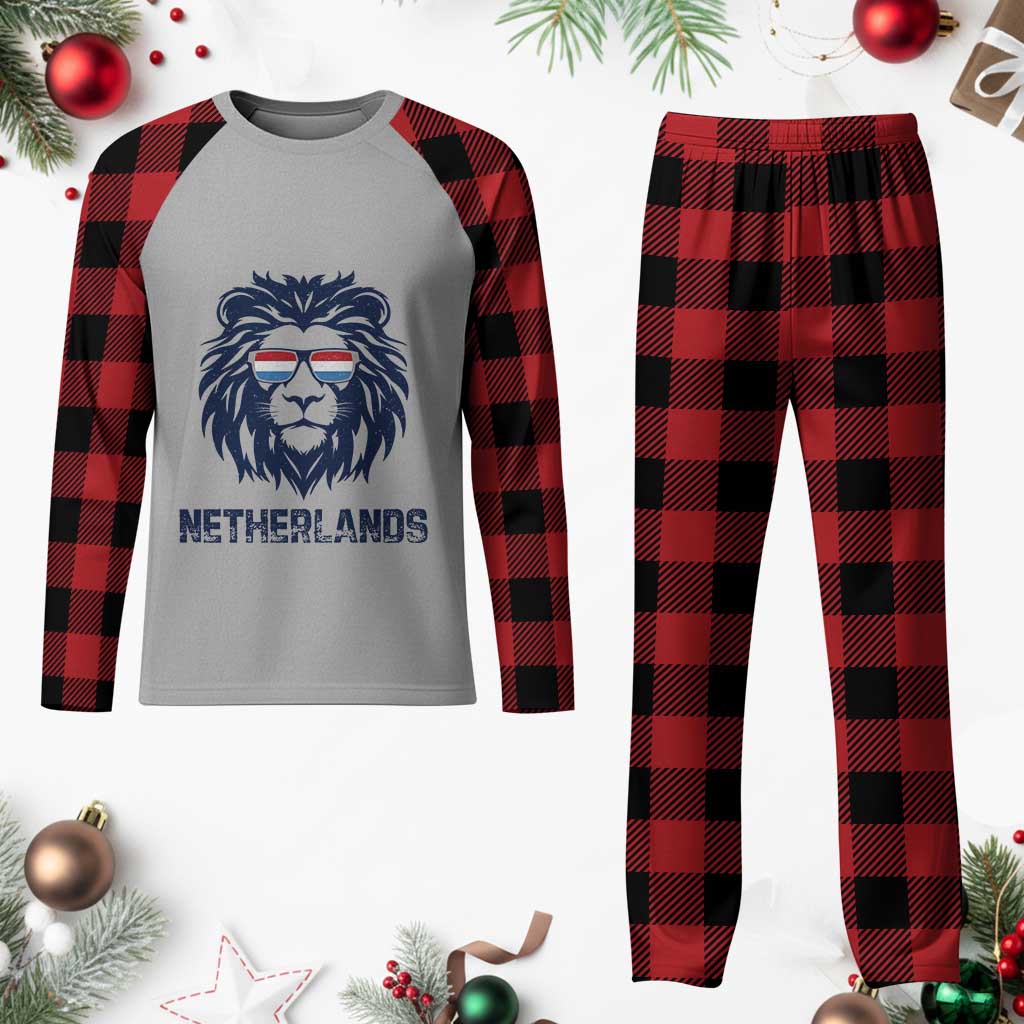Cool Dutch Lion With Sunglasses Plaid Pajama Set Netherlands Pride Gift
