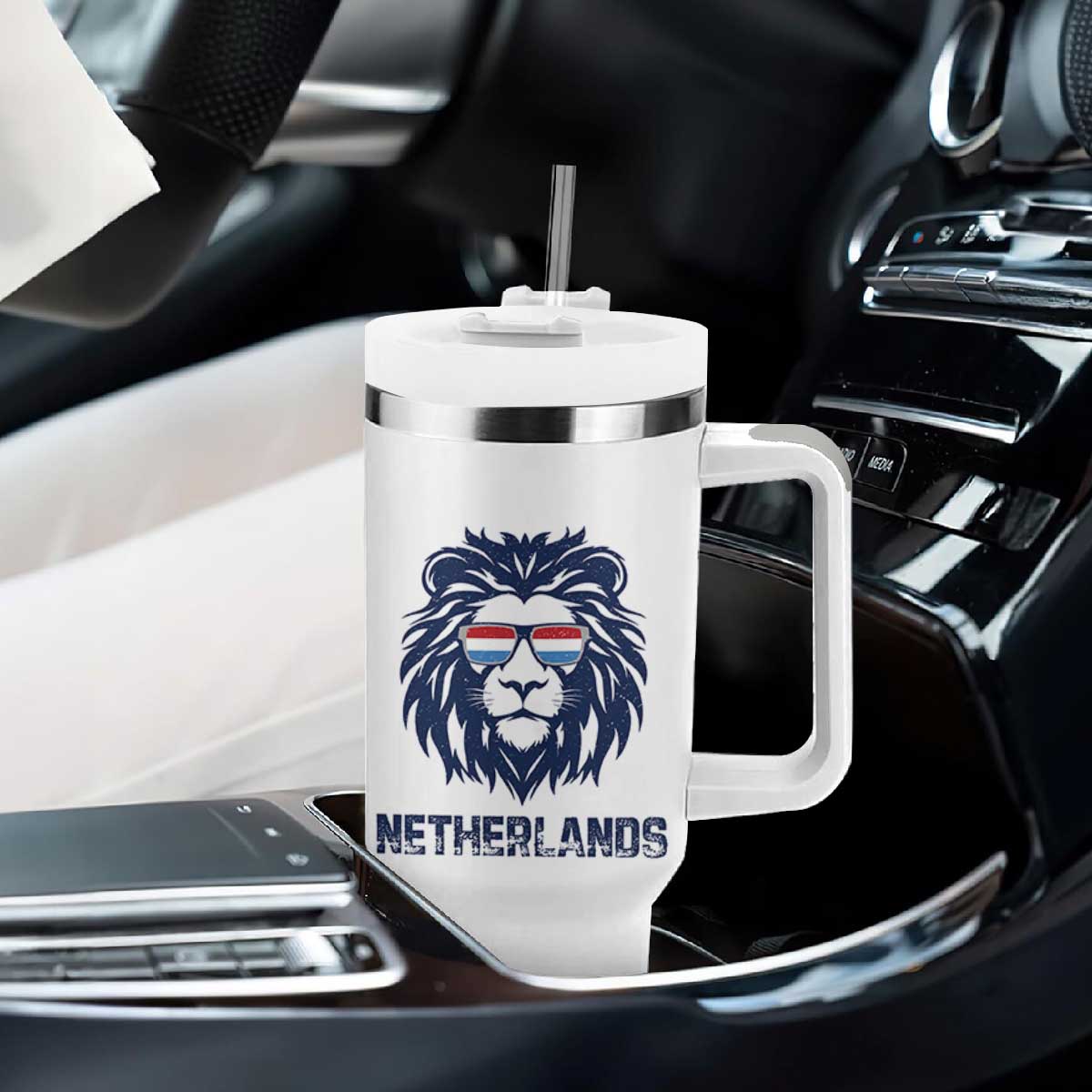 Cool Dutch Lion With Sunglasses Tumbler With Handle Netherlands Pride Gift