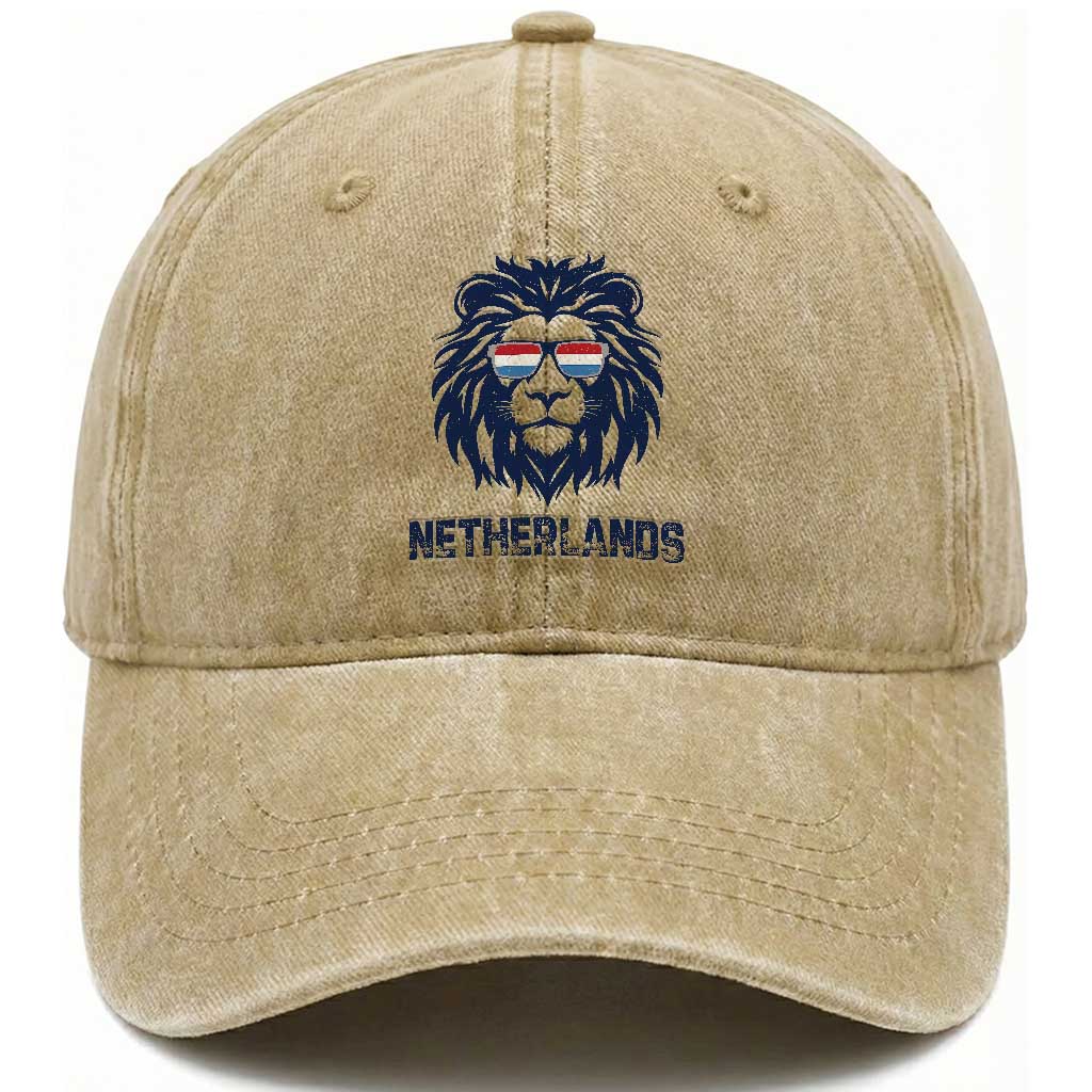 Cool Dutch Lion With Sunglasses Washed Cotton Baseball Cap Netherlands Pride Gift