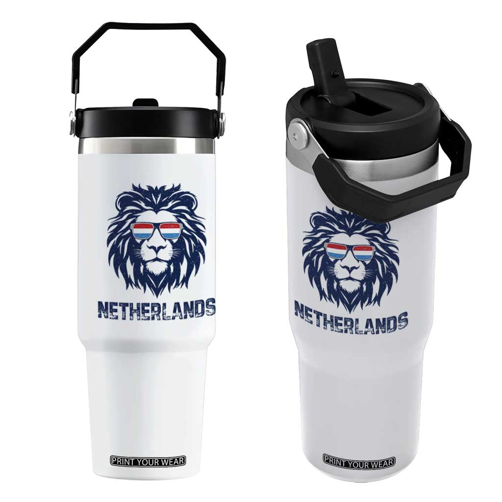 Cool Dutch Lion With Sunglasses Flip Straw Tumbler Netherlands Pride Gift