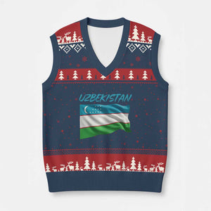 Vintage Uzbekistan Flag V-Neck Knit Sweater Vest Proud Uzbek Roots Gift