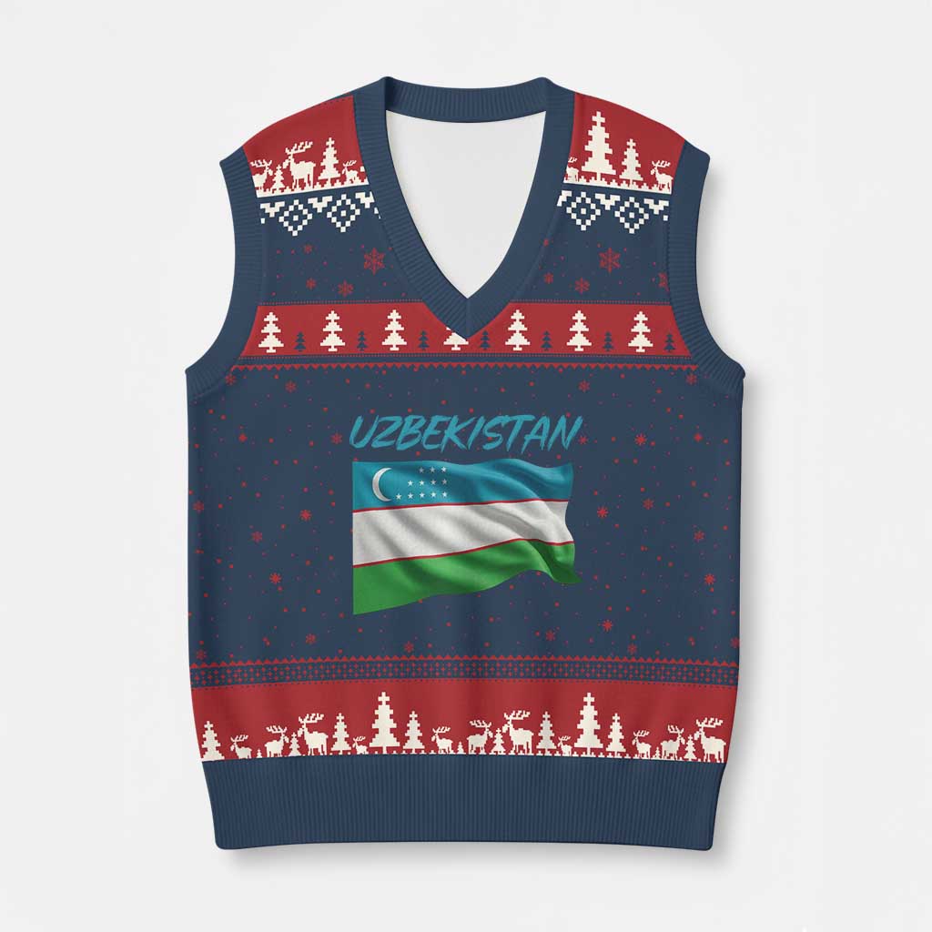 Vintage Uzbekistan Flag V-Neck Knit Sweater Vest Proud Uzbek Roots Gift TS12 Navy Red Print Your Wear