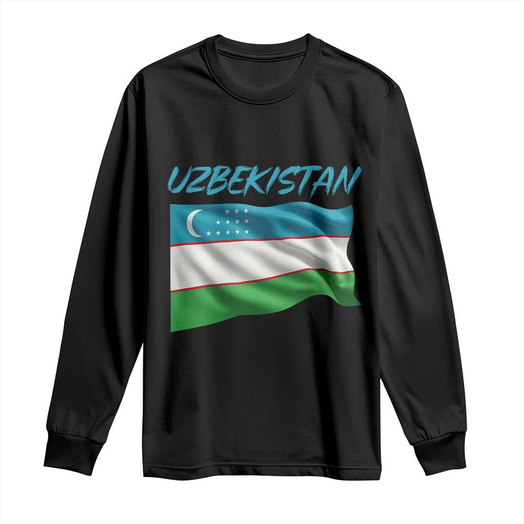 Vintage Uzbekistan Flag Long Sleeve Shirt Proud Uzbek Roots Gift TS12 Black Print Your Wear