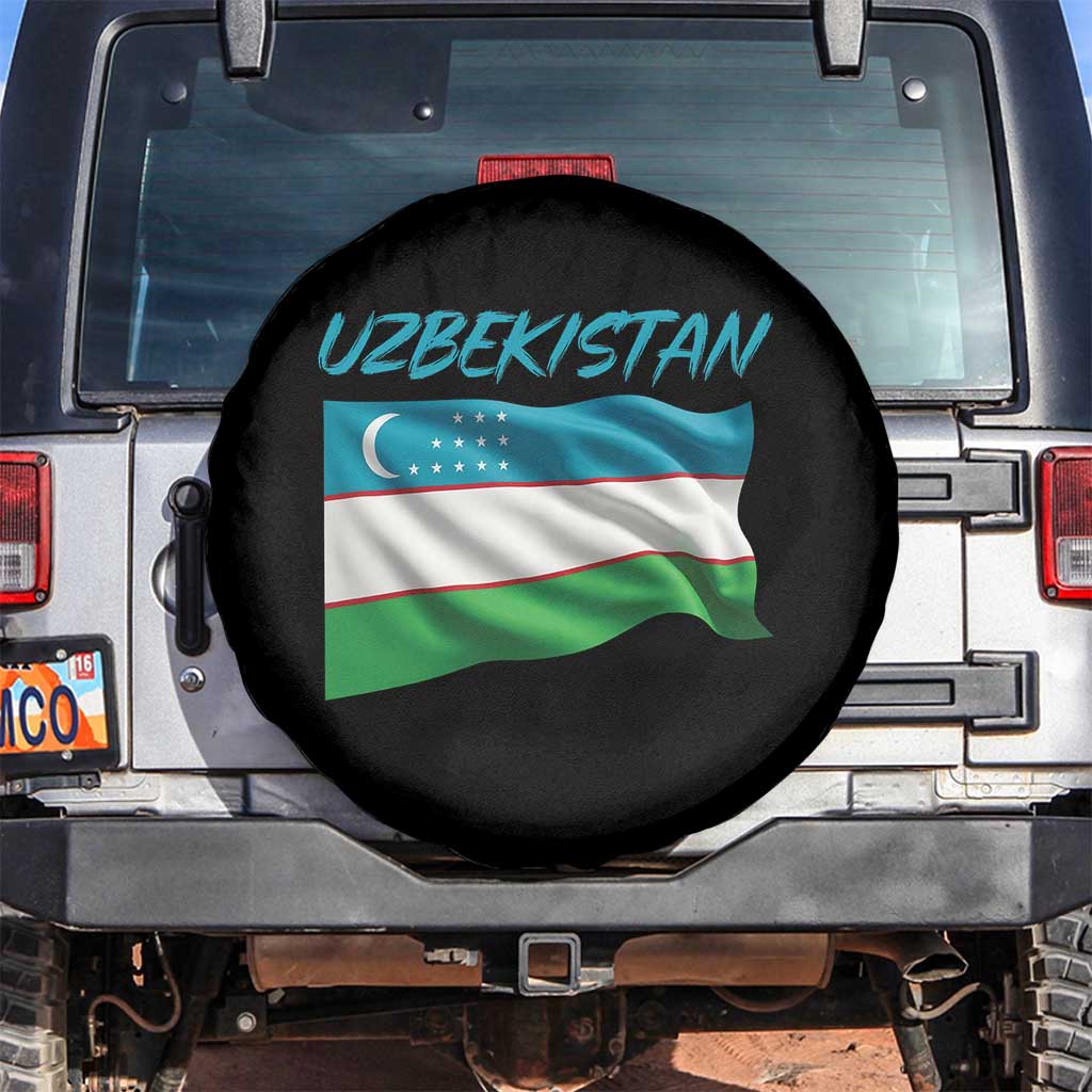 Vintage Uzbekistan Flag Spare Tire Cover Proud Uzbek Roots Gift TS12 No hole Black Print Your Wear