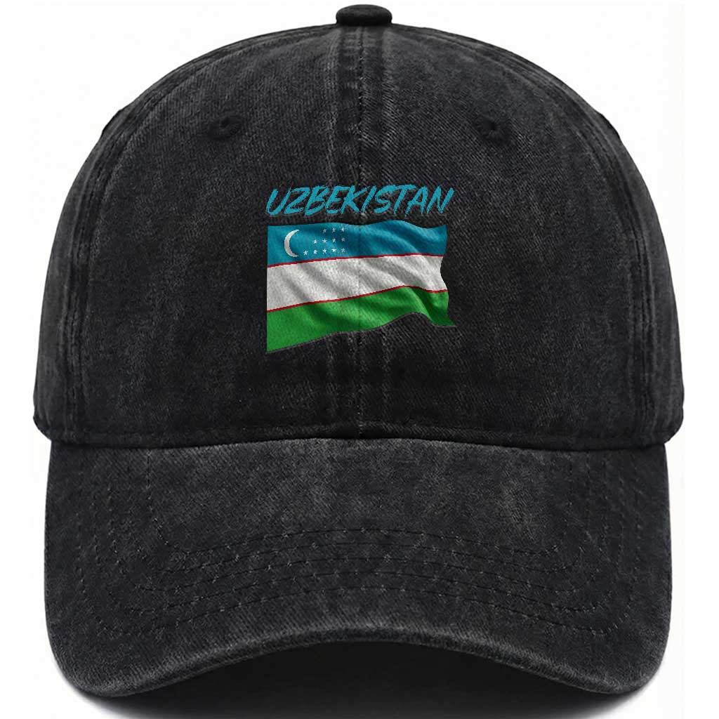 Vintage Uzbekistan Flag Washed Cotton Baseball Cap Proud Uzbek Roots Gift TS12 Print Your Wear