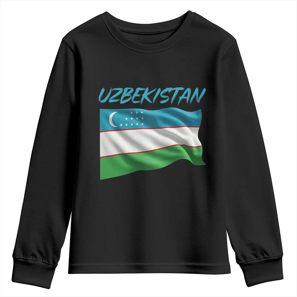 Vintage Uzbekistan Flag Youth Sweatshirt Proud Uzbek Roots Gift TS12 Black Print Your Wear