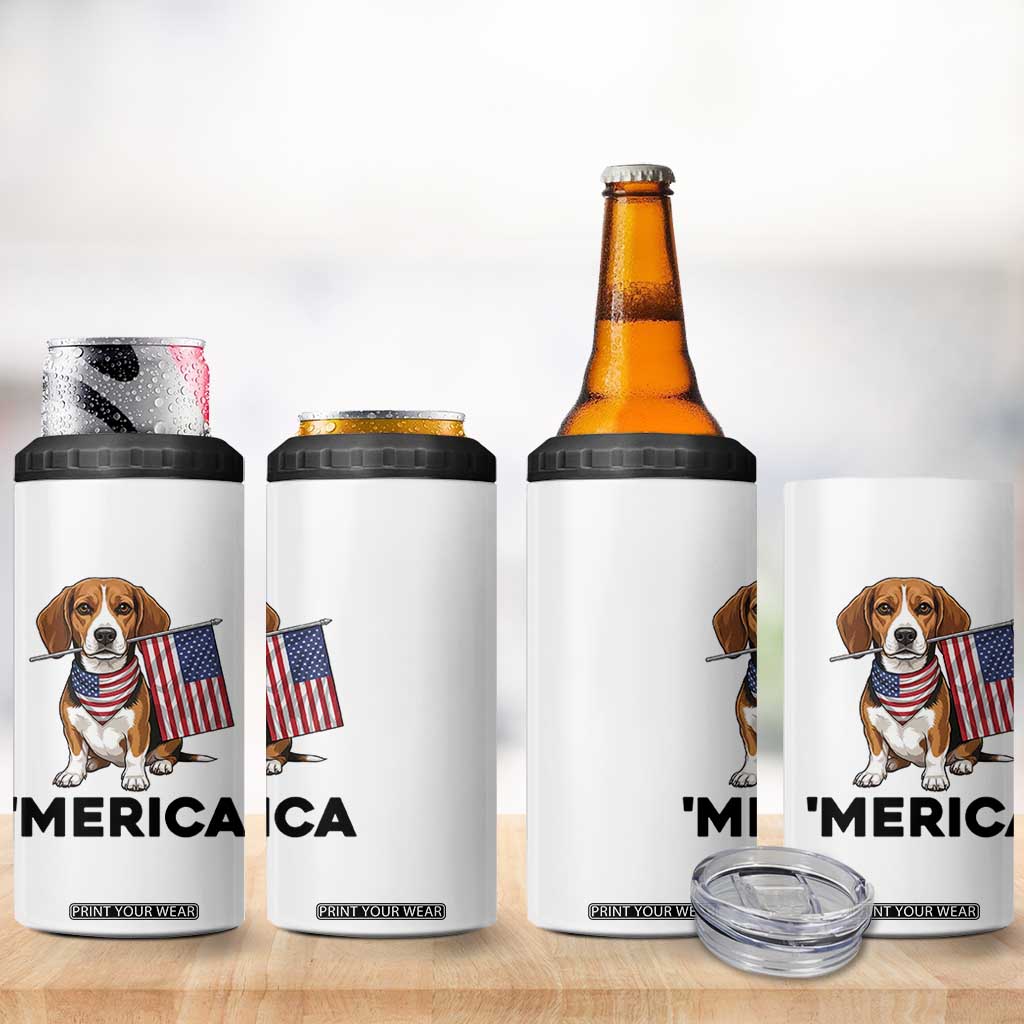 Patriotic Beagle Lover 4th Of July Dog 4 in 1 Can Cooler Tumbler Merica Pride
