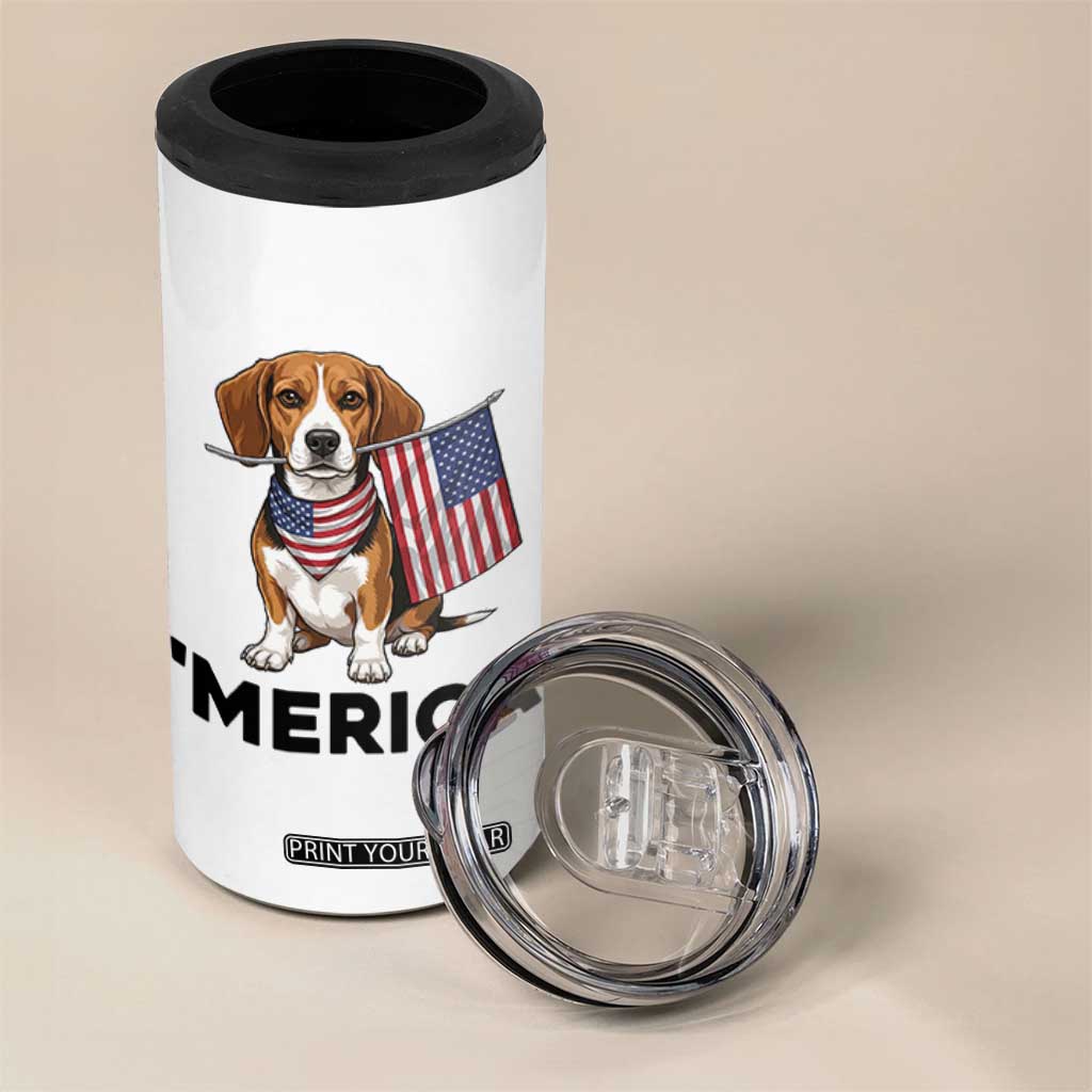 Patriotic Beagle Lover 4th Of July Dog 4 in 1 Can Cooler Tumbler Merica Pride
