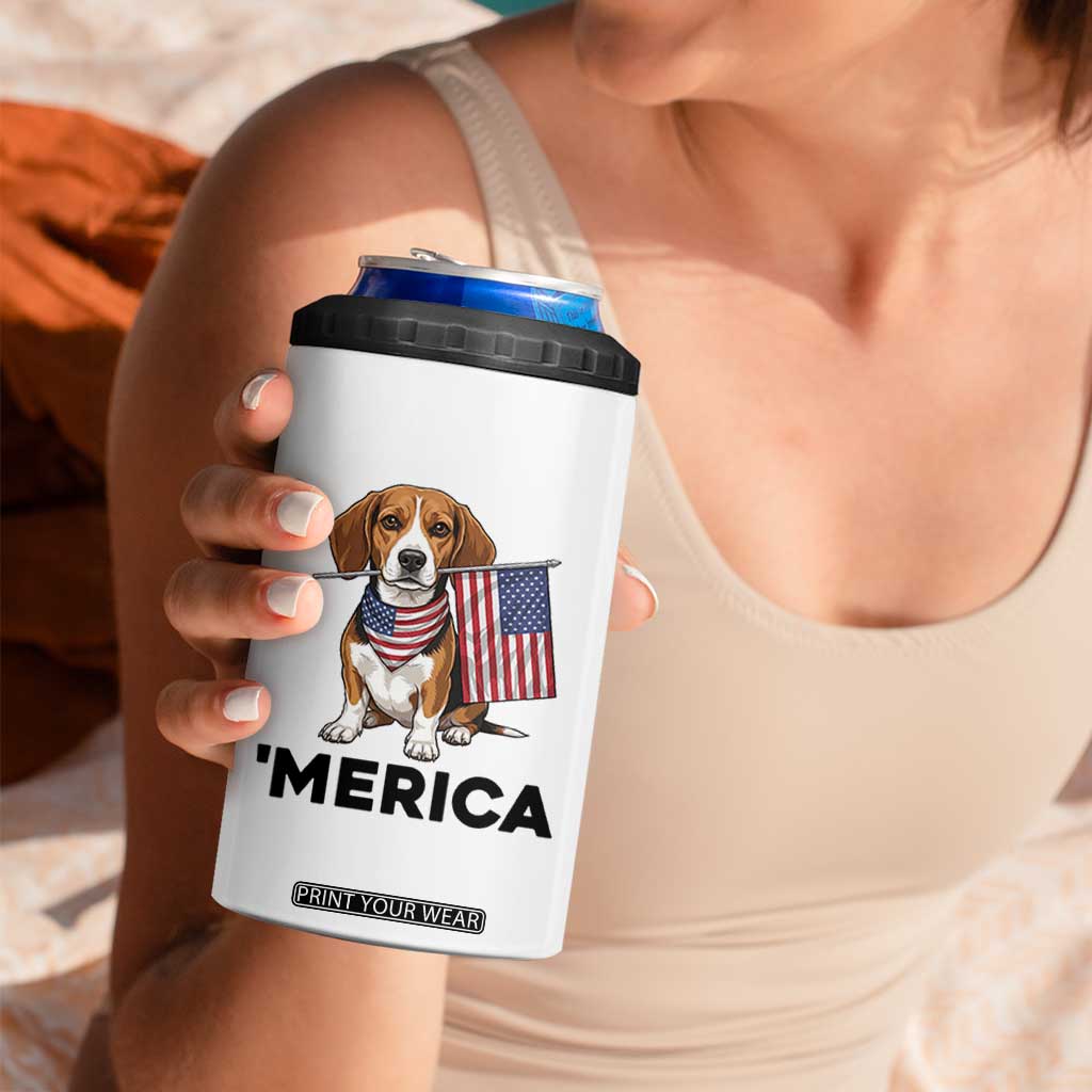 Patriotic Beagle Lover 4th Of July Dog 4 in 1 Can Cooler Tumbler Merica Pride