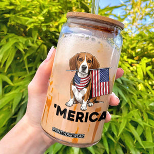 Patriotic Beagle Lover 4th Of July Dog Glass Can Merica Pride