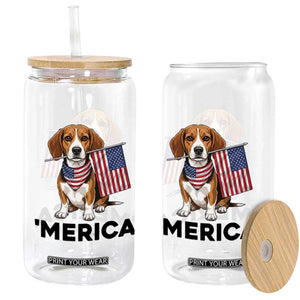 Patriotic Beagle Lover 4th Of July Dog Glass Can Merica Pride