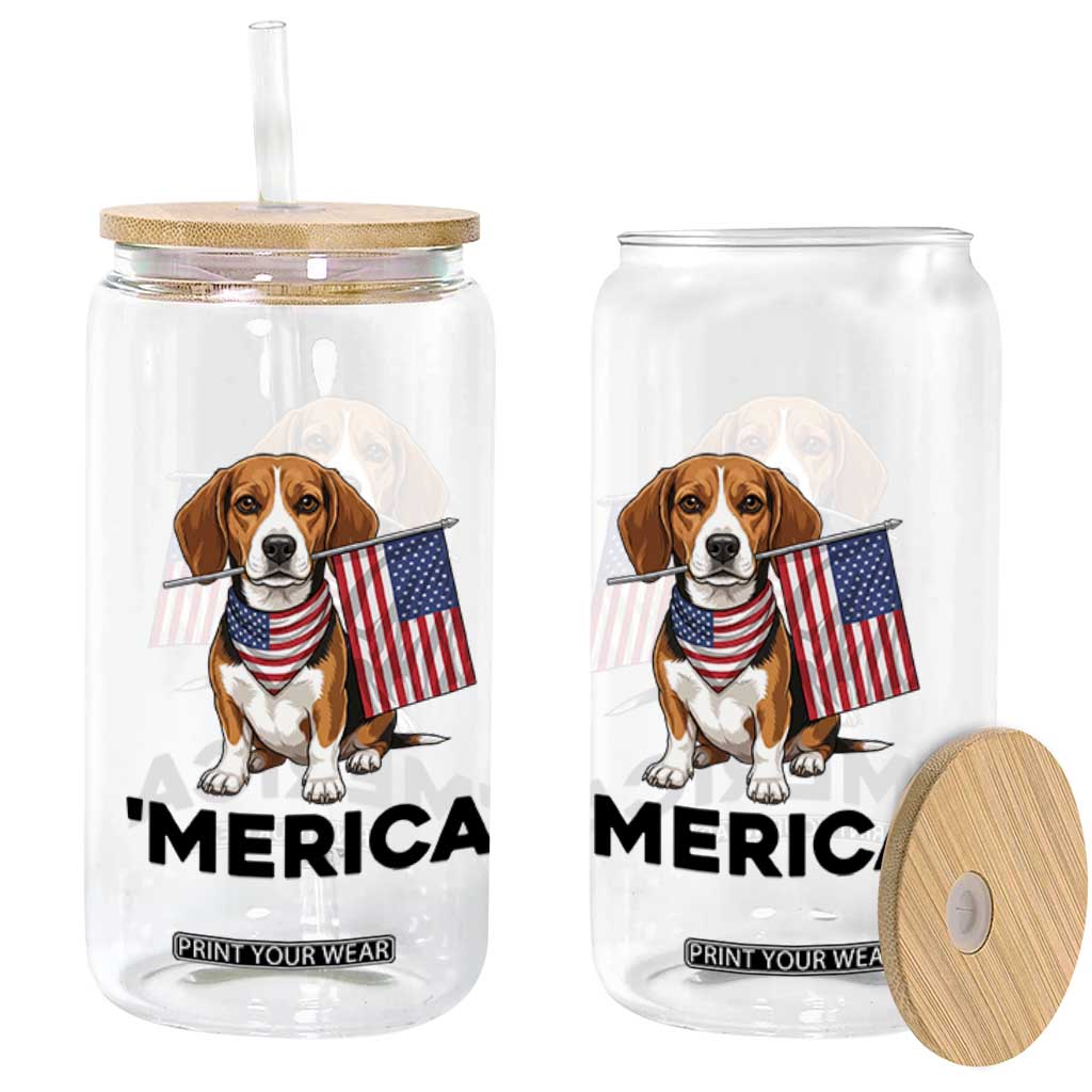 Patriotic Beagle Lover 4th Of July Dog Glass Can Merica Pride