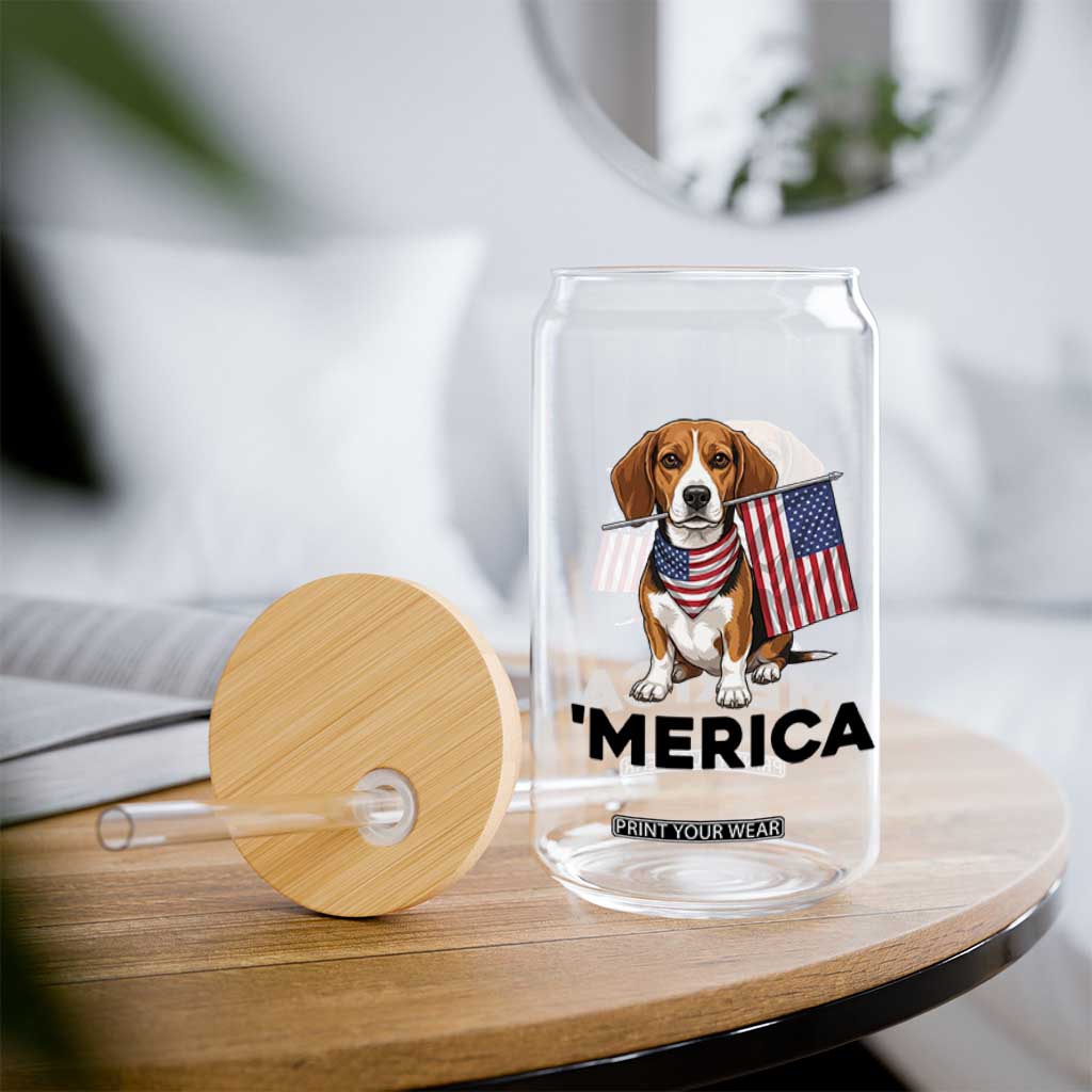 Patriotic Beagle Lover 4th Of July Dog Glass Can Merica Pride