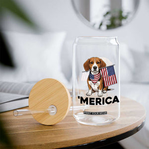 Patriotic Beagle Lover 4th Of July Dog Glass Can Merica Pride