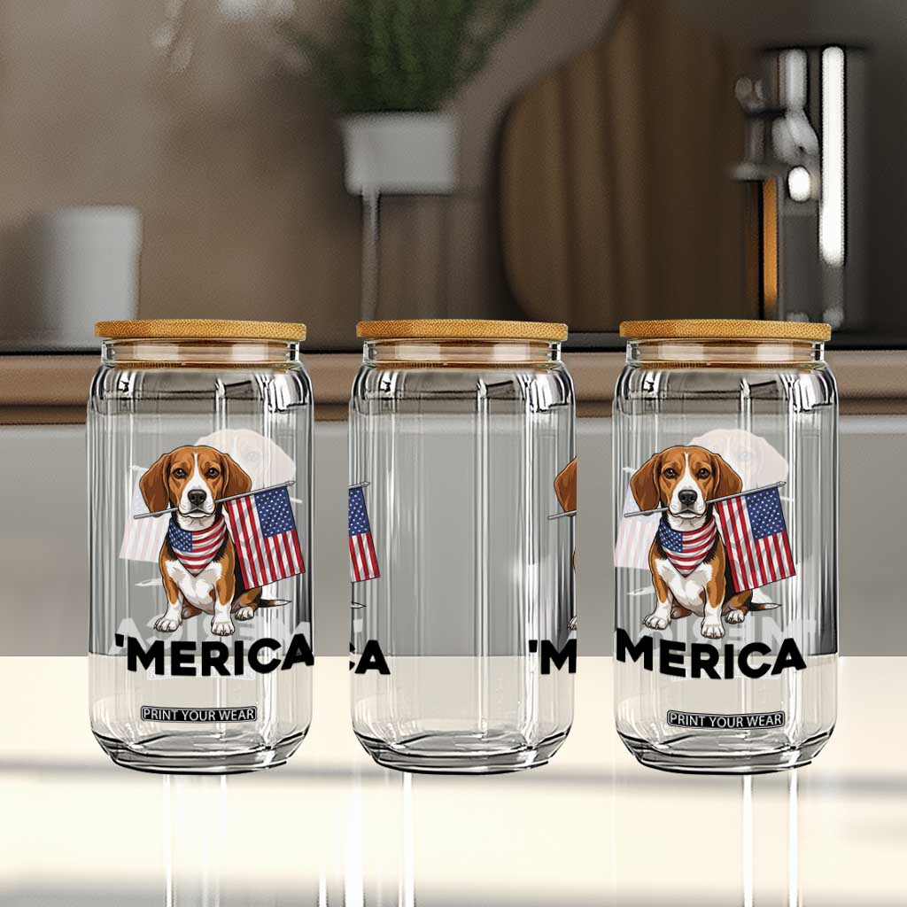 Patriotic Beagle Lover 4th Of July Dog Glass Can Merica Pride