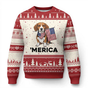 Patriotic Beagle Lover 4th Of July Dog Ugly Christmas Sweater Merica Pride TS12 Beige Red Print Your Wear