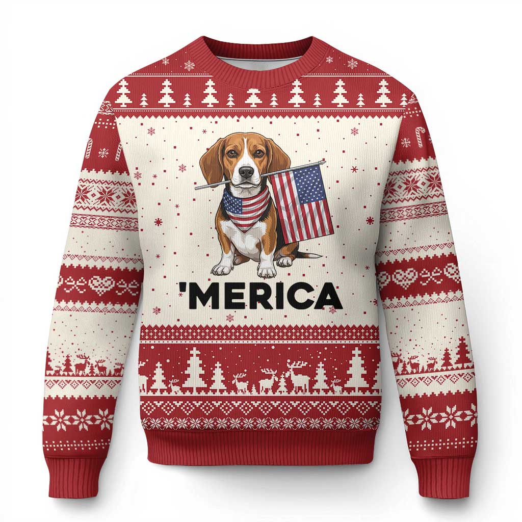Patriotic Beagle Lover 4th Of July Dog Ugly Christmas Sweater Merica Pride TS12 Beige Red Print Your Wear