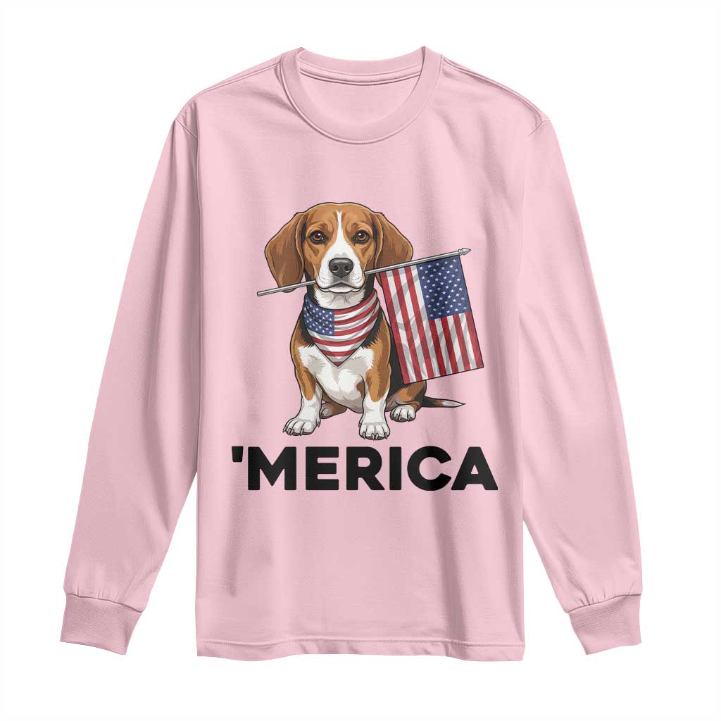 Patriotic Beagle Lover 4th Of July Dog Long Sleeve Shirt Merica Pride TS12 Light Pink Print Your Wear