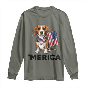 Patriotic Beagle Lover 4th Of July Dog Long Sleeve Shirt Merica Pride TS12 Military Green Print Your Wear