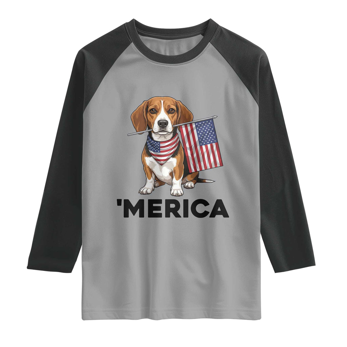 Patriotic Beagle Lover 4th Of July Dog Raglan Shirt Merica Pride TS12 Sport Gray Black Print Your Wear