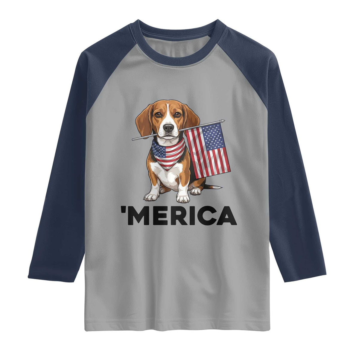 Patriotic Beagle Lover 4th Of July Dog Raglan Shirt Merica Pride TS12 Sport Gray Navy Print Your Wear