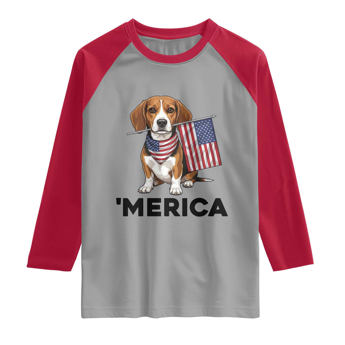 Patriotic Beagle Lover 4th Of July Dog Raglan Shirt Merica Pride TS12 Sport Gray Red Print Your Wear