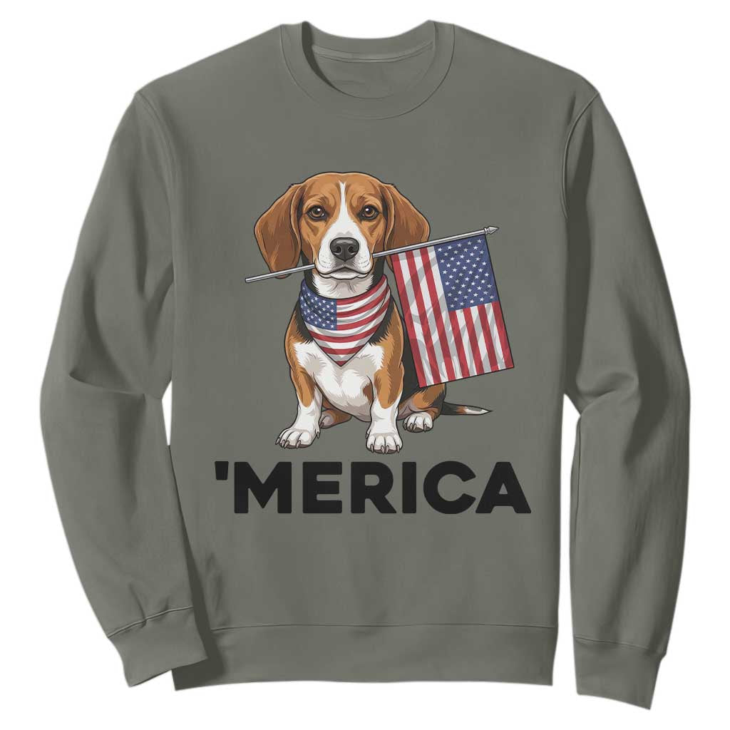 Patriotic Beagle Lover 4th Of July Dog Sweatshirt Merica Pride TS12 Military Green Print Your Wear