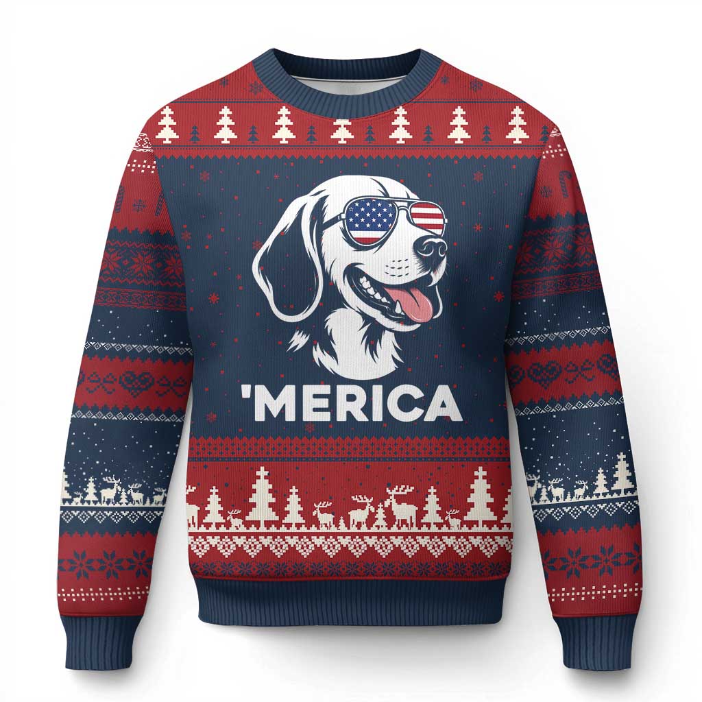 Funny Merica Beagle Lover 4th Of July Ugly Christmas Sweater Patriotic Dog Gift TS12 Navy Red Print Your Wear