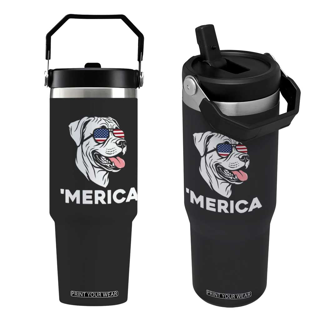Patriotic Boxer Lover 4th Of July Dog Flip Straw Tumbler American Flag Merica Pride