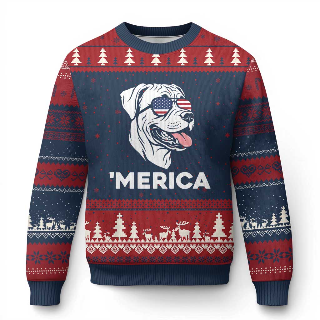 Patriotic Boxer Lover 4th Of July Dog Ugly Christmas Sweater American Flag Merica Pride TS12 Navy Red Print Your Wear