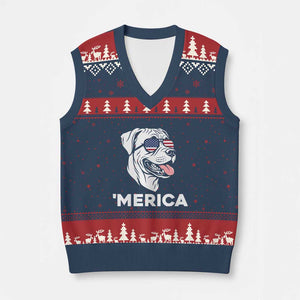 Patriotic Boxer Lover 4th Of July Dog V-Neck Knit Sweater Vest American Flag Merica Pride