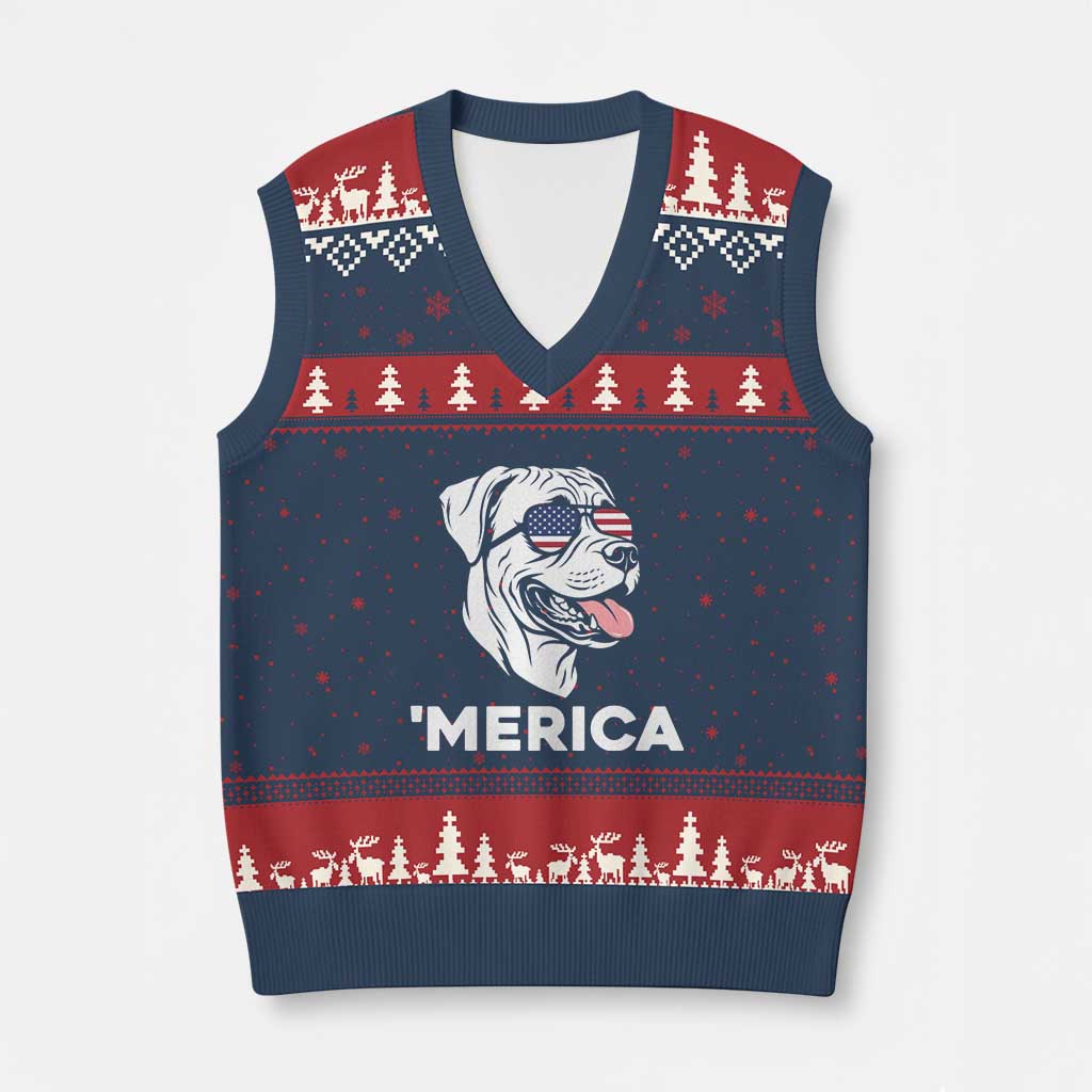 Patriotic Boxer Lover 4th Of July Dog V-Neck Knit Sweater Vest American Flag Merica Pride TS12 Navy Red Print Your Wear