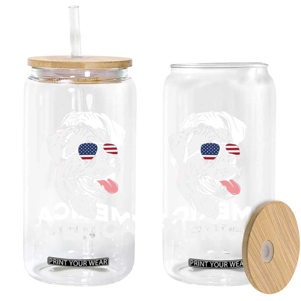 Patriotic Boxer Lover 4th Of July Dog Glass Can American Flag Merica Pride