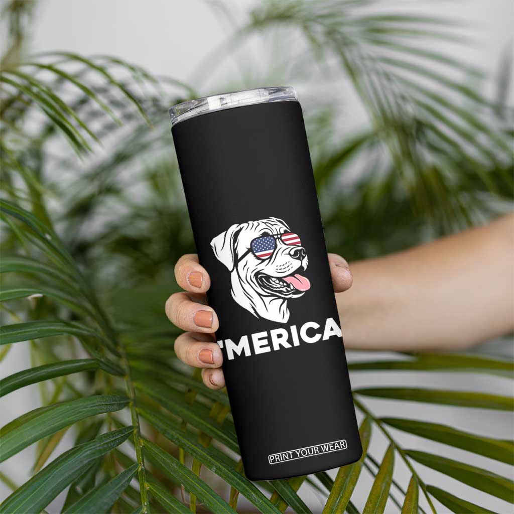 Patriotic Boxer Lover 4th Of July Dog Skinny Tumbler American Flag Merica Pride