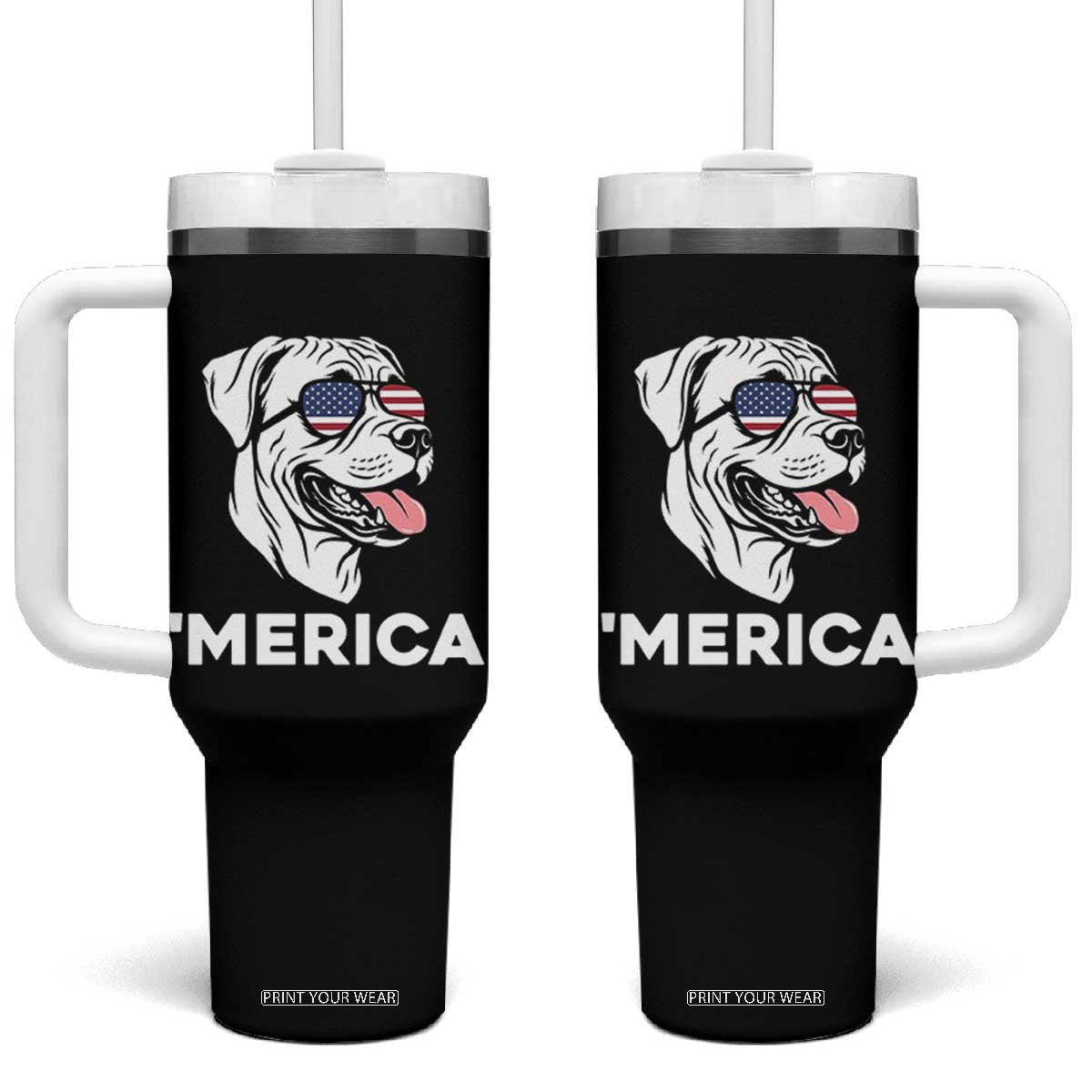 Patriotic Boxer Lover 4th Of July Dog Tumbler With Handle American Flag Merica Pride TS12 One Size: 40 oz Black Print Your Wear