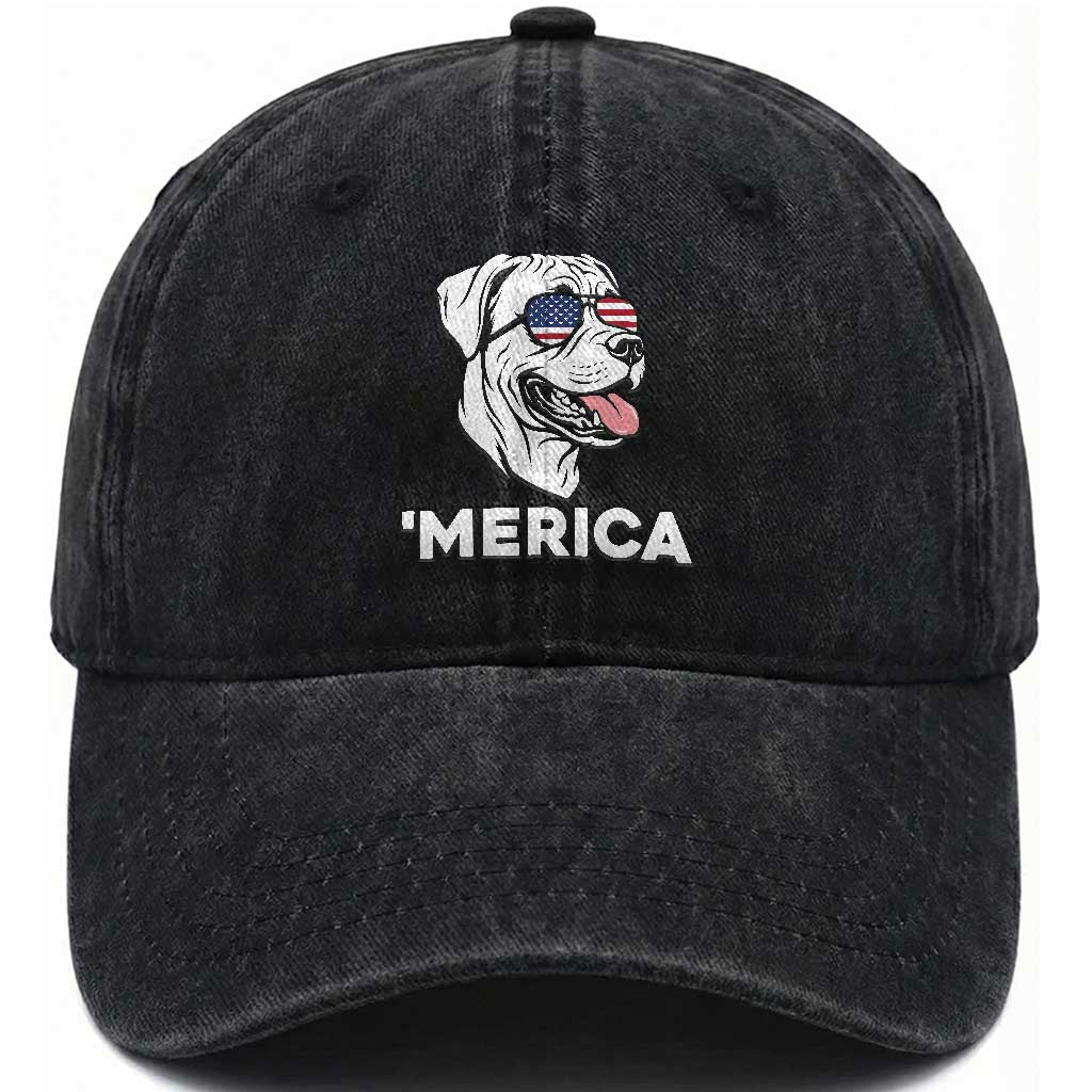 Patriotic Boxer Lover 4th Of July Dog Washed Cotton Baseball Cap American Flag Merica Pride TS12 Print Your Wear
