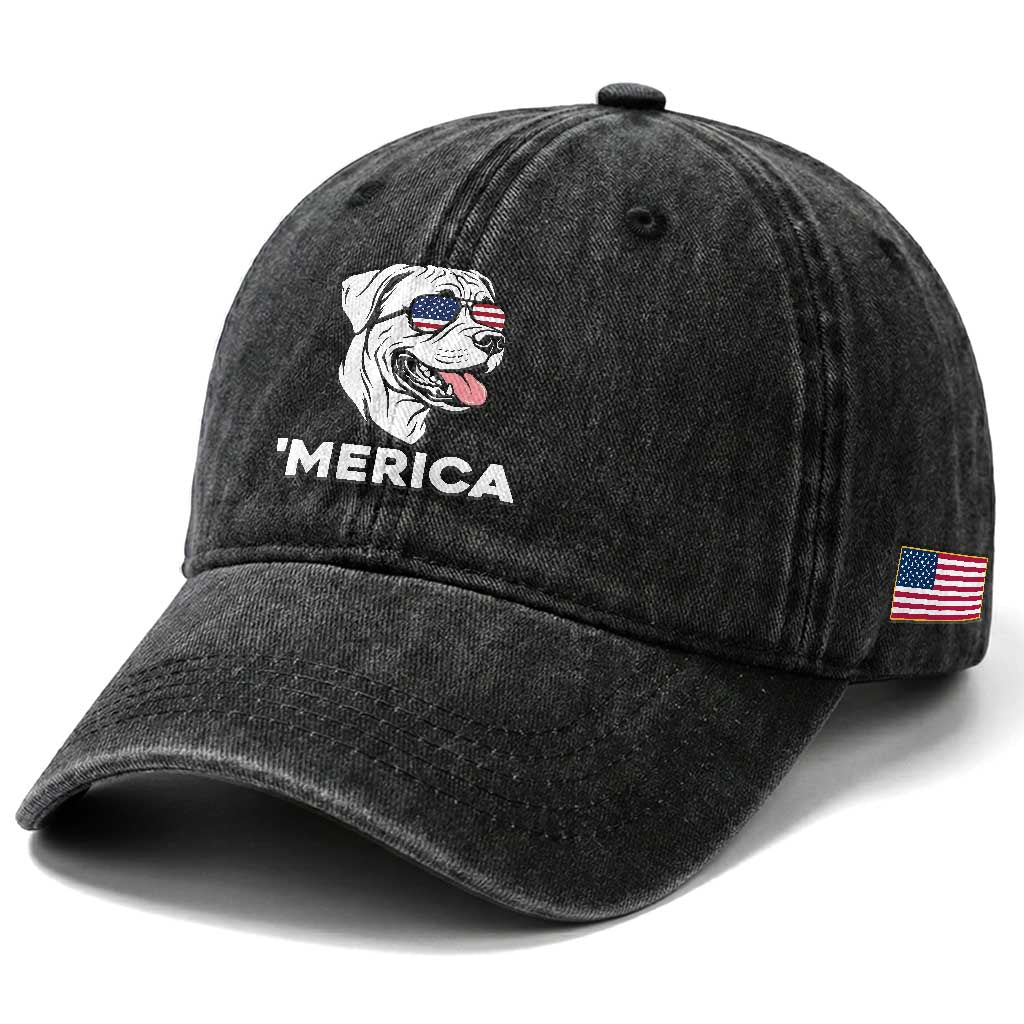 Patriotic Boxer Lover 4th Of July Dog Washed Cotton Baseball Cap American Flag Merica Pride