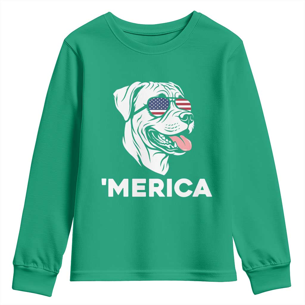 Patriotic Boxer Lover 4th Of July Dog Youth Sweatshirt American Flag Merica Pride