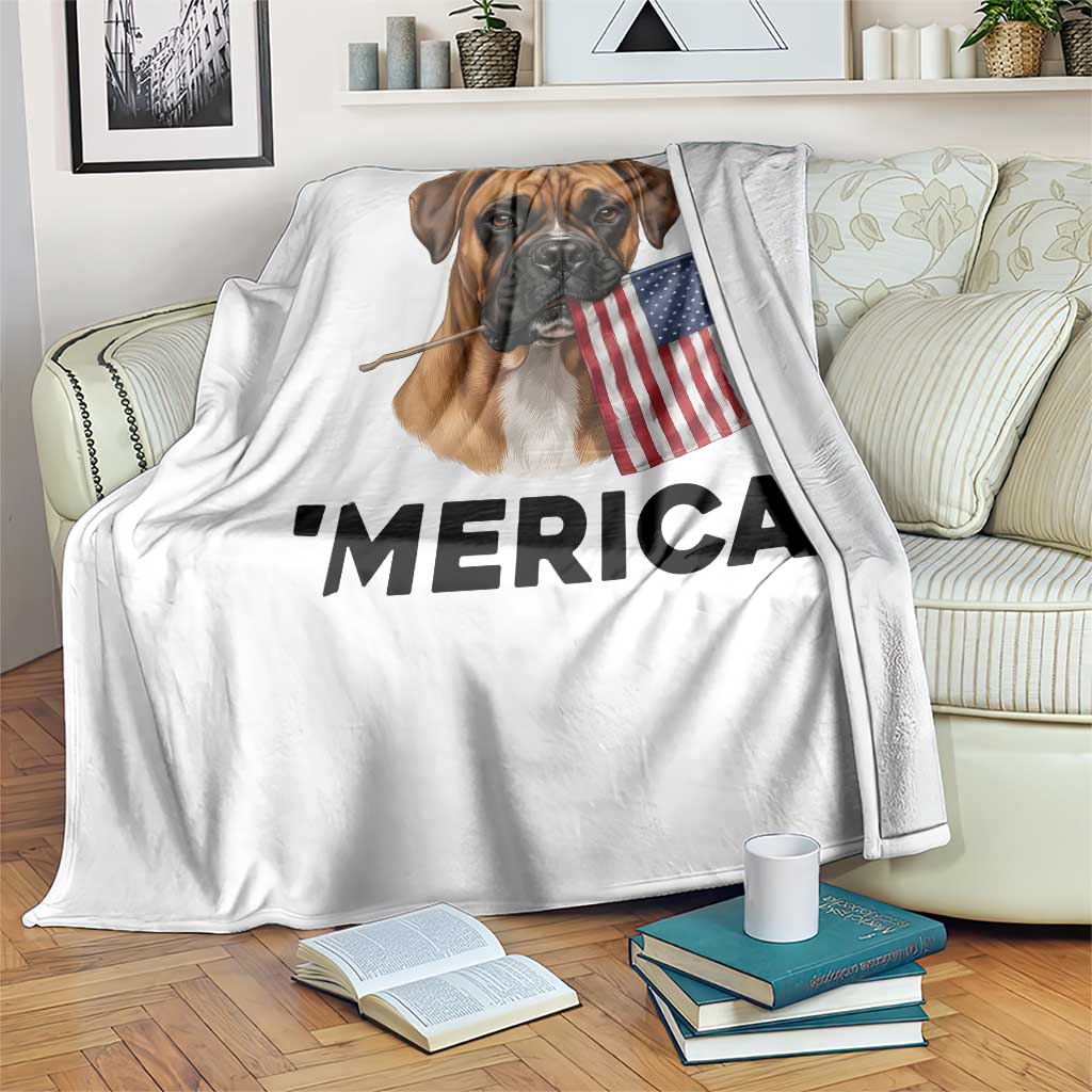 Merica Patriotic Boxer Mom Dad Gift Throw Blanket Merica 4th Of July