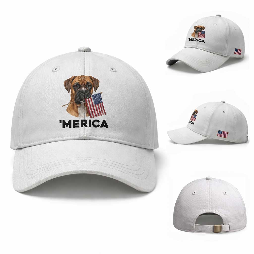 Merica Patriotic Boxer Mom Dad Gift Baseball Cap Merica 4th Of July