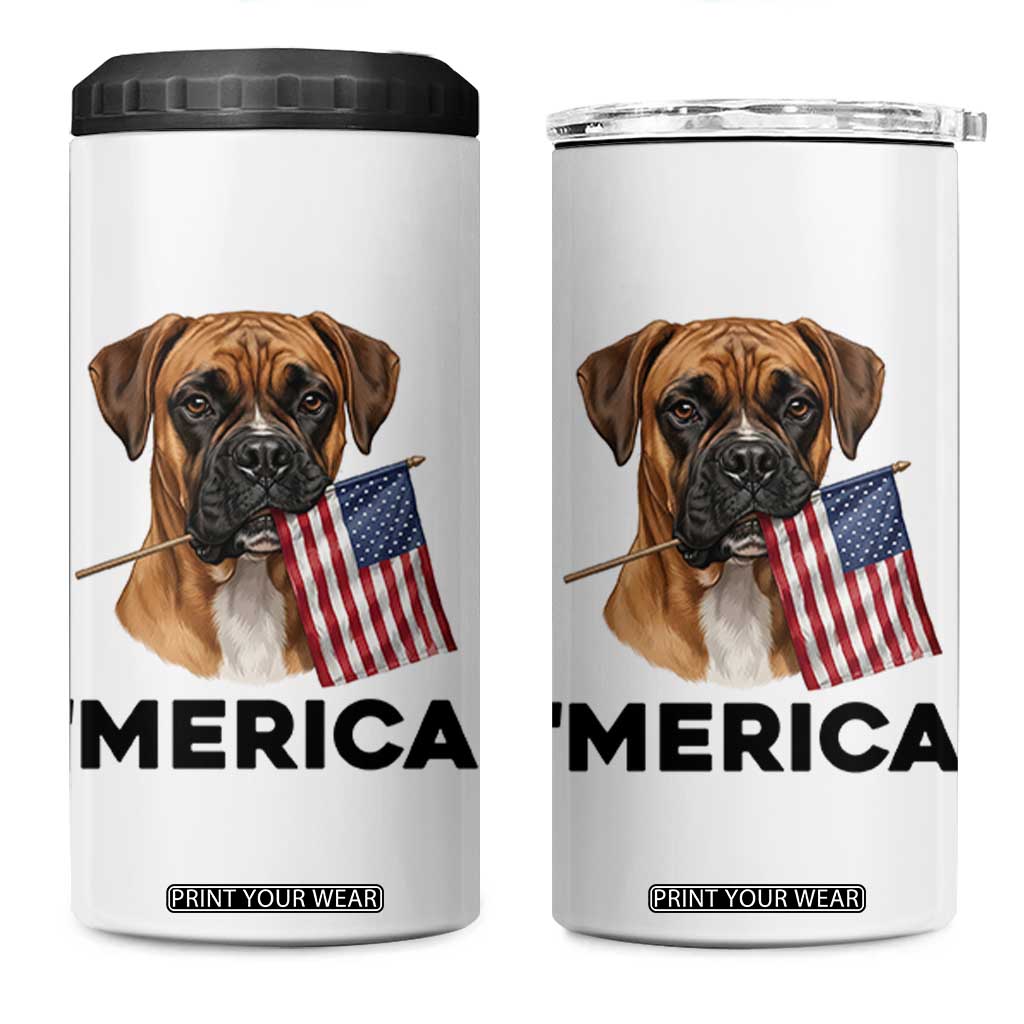 Merica Patriotic Boxer Mom Dad Gift 4 in 1 Can Cooler Tumbler Merica 4th Of July