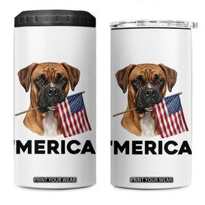 Merica Patriotic Boxer Mom Dad Gift 4 in 1 Can Cooler Tumbler Merica 4th Of July