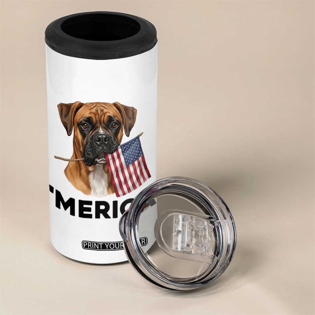 Merica Patriotic Boxer Mom Dad Gift 4 in 1 Can Cooler Tumbler Merica 4th Of July