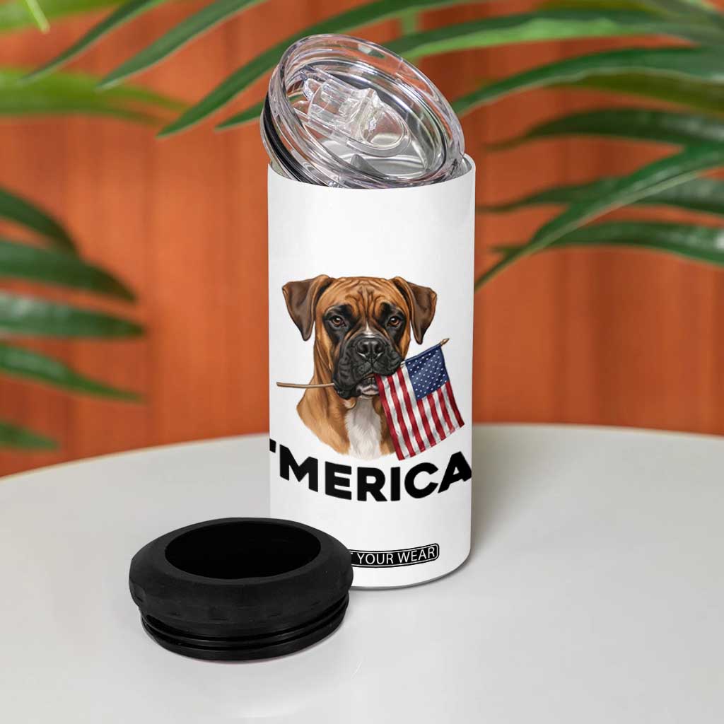 Merica Patriotic Boxer Mom Dad Gift 4 in 1 Can Cooler Tumbler Merica 4th Of July
