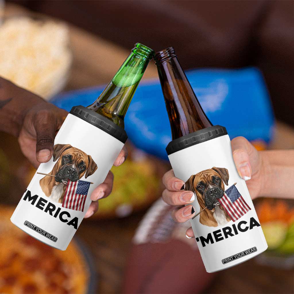 Merica Patriotic Boxer Mom Dad Gift 4 in 1 Can Cooler Tumbler Merica 4th Of July