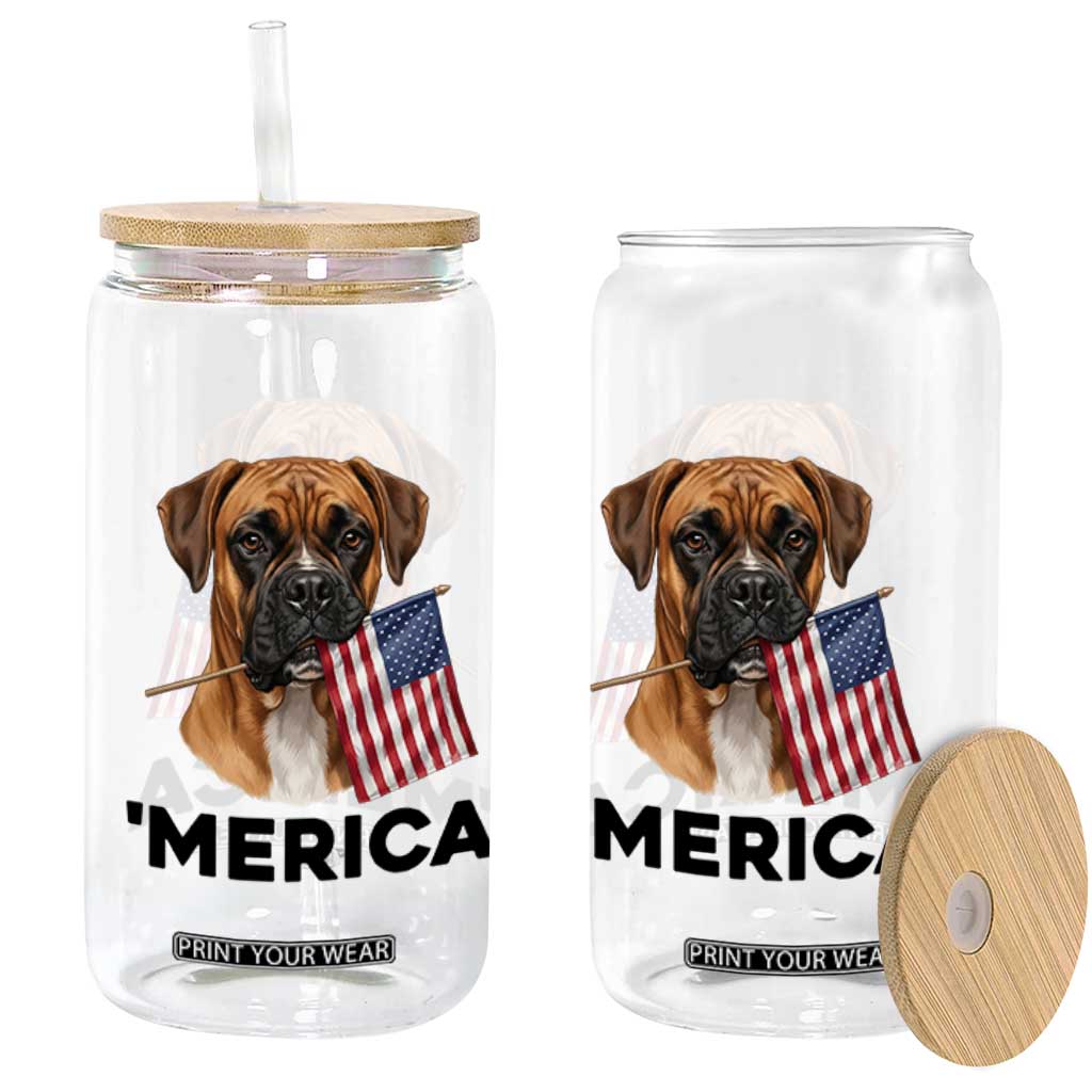Merica Patriotic Boxer Mom Dad Gift Glass Can Merica 4th Of July