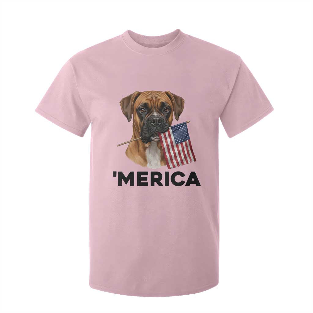 Merica Patriotic Boxer Mom Dad Gift T Shirt For Kid Merica 4th Of July TS12 Light Pink Print Your Wear