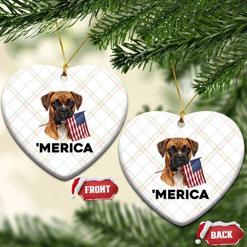 Merica Patriotic Boxer Mom Dad Gift Ceramic Ornament Merica 4th Of July